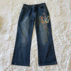 YESSTYLE Sosana Low Waist Butterfly Embroidered Bootcut Jeans Size M 26 in insea